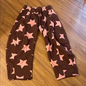 Urban Outfitters Brown Barrel Sweat Pants with Pink Star Print